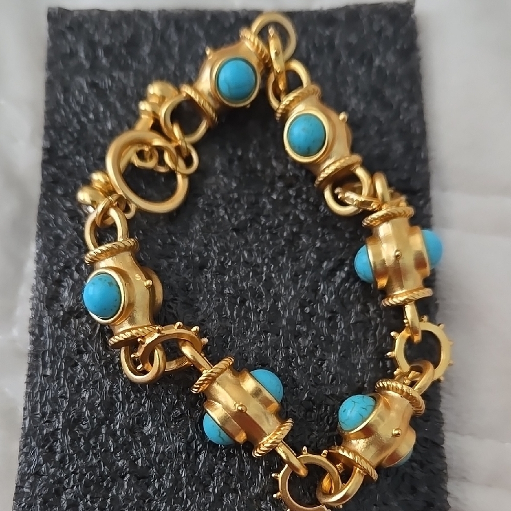 2 Back In Stock.  Gold and Turquoise Bracelet. 7.9" Top Seller.